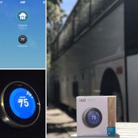 a nest smart thermosta and a bus in the background